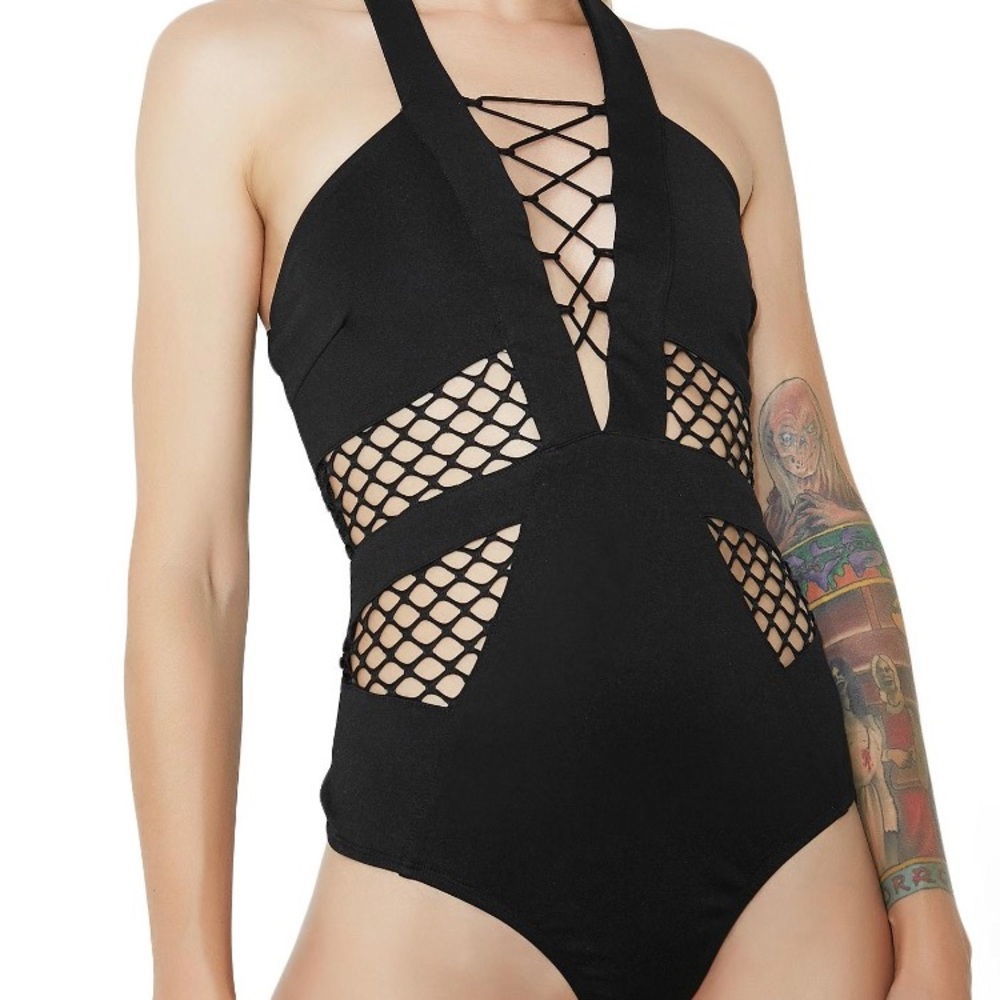 Fishnet panel bodysuit